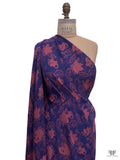 Paisley Floral Silhouette Printed Heavy Rayon Crepe - Navy Blue / Rose Mauve