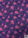 Paisley Floral Silhouette Printed Heavy Rayon Crepe - Navy Blue / Rose Mauve