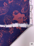 Paisley Floral Silhouette Printed Heavy Rayon Crepe - Navy Blue / Rose Mauve