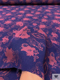 Paisley Floral Silhouette Printed Heavy Rayon Crepe - Navy Blue / Rose Mauve