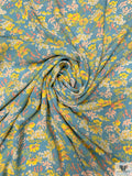 Country Floral Printed Viscose Crepe - Turquoise / Yellow / Orange / Cream