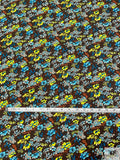 Country Floral Printed Viscose Crepe - Aqua / Yellow / Dark Olive-Brown