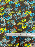 Country Floral Printed Viscose Crepe - Aqua / Yellow / Dark Olive-Brown