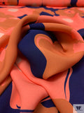 Pop Art Floral Printed Lightweight Rayon Crepe - Coral / Navy / Burnt Coral