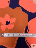 Pop Art Floral Printed Lightweight Rayon Crepe - Coral / Navy / Burnt Coral