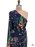 Impressionist Tulips Printed Heavy Stretch Rayon Crepe - Navy / Green / Multicolor