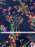 Impressionist Tulips Printed Heavy Stretch Rayon Crepe - Navy / Green / Multicolor