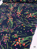 Impressionist Tulips Printed Heavy Stretch Rayon Crepe - Navy / Green / Multicolor