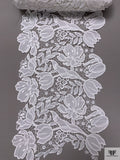 Floral Embroidered and Lightly Corded Novelty Trim - White