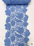 Floral Embroidered and Lightly Corded Novelty Trim - Periwinkle Blue