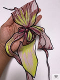X-Large Orchid Embroidered Tulle Applique - Plum / Neon Yellow / Black