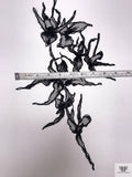 Large Orchid Embroidered Tulle Applique - Black