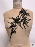 Large Orchid Embroidered Tulle Applique - Black