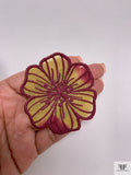 Large Wild Rose Embroidered Organza Applique Set - Yellow / Plum