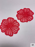 Large Wild Rose Embroidered Organza Applique Set - Raspberry