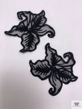 Large Lily Embroidered Organza Applique Set - Black