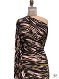 Brushstroke Striations Printed Soft Rayon Jersey Knit - Blush Pink / Warm Olive / Black