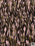 Brushstroke Striations Printed Soft Rayon Jersey Knit - Blush Pink / Warm Olive / Black
