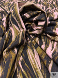 Brushstroke Striations Printed Soft Rayon Jersey Knit - Blush Pink / Warm Olive / Black