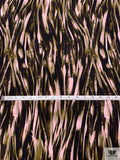 Brushstroke Striations Printed Soft Rayon Jersey Knit - Blush Pink / Warm Olive / Black