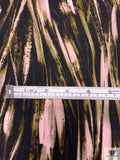 Brushstroke Striations Printed Soft Rayon Jersey Knit - Blush Pink / Warm Olive / Black