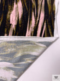 Brushstroke Striations Printed Soft Rayon Jersey Knit - Blush Pink / Warm Olive / Black