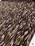 Brushstroke Striations Printed Soft Rayon Jersey Knit - Blush Pink / Warm Olive / Black