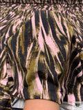 Brushstroke Striations Printed Soft Rayon Jersey Knit - Blush Pink / Warm Olive / Black
