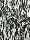 Brushstroke Striations Printed Soft Rayon Jersey Knit - Black / Off-White / Grey