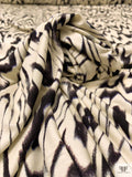Hazy Ripple Printed Soft Rayon Jersey Knit - Creamy-Beige / Black / Blue