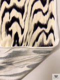 Hazy Ripple Printed Soft Rayon Jersey Knit - Creamy-Beige / Black / Blue