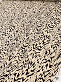 Hazy Ripple Printed Soft Rayon Jersey Knit - Creamy-Beige / Black / Blue