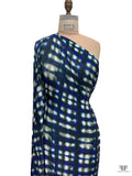 Tie-Dye Plaid Printed Soft Rayon Jersey Knit - Smoky Teal / Indigo Blue / Light Beige