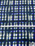 Tie-Dye Plaid Printed Soft Rayon Jersey Knit - Smoky Teal / Indigo Blue / Light Beige