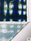 Tie-Dye Plaid Printed Soft Rayon Jersey Knit - Smoky Teal / Indigo Blue / Light Beige
