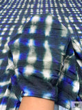 Tie-Dye Plaid Printed Soft Rayon Jersey Knit - Smoky Teal / Indigo Blue / Light Beige
