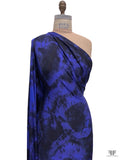 Tie-Dye Blossoms Printed Soft Rayon Jersey Knit - Indigo Blue / Navy