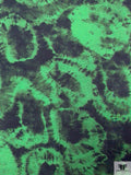 Tie-Dye Blossoms Printed Soft Rayon Jersey Knit - Green / Black