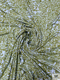 Abstract Swirls Printed Soft Rayon Jersey Knit - Moss Green / Sky Blue