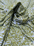 Abstract Swirls Printed Soft Rayon Jersey Knit - Moss Green / Sky Blue