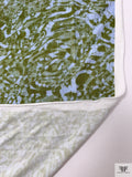 Abstract Swirls Printed Soft Rayon Jersey Knit - Moss Green / Sky Blue