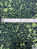 Abstract Swirls Printed Soft Rayon Jersey Knit - Pear Green / Dark Navy