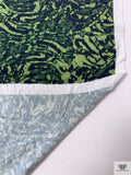 Abstract Swirls Printed Soft Rayon Jersey Knit - Pear Green / Dark Navy