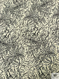 Ditsy Vine Swirls Printed Soft Rayon Jersey Knit - Cream / Black