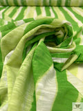 Painterly Striations Printed Tissue Cotton Jersey Knit - Green / Lime / White