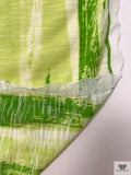 Painterly Striations Printed Tissue Cotton Jersey Knit - Green / Lime / White