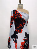 Abstracted Floral Printed Tissue Cotton Jersey Knit - Pale Sky Blue / Red / Black