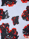 Abstracted Floral Printed Tissue Cotton Jersey Knit - Pale Sky Blue / Red / Black