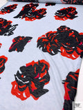 Abstracted Floral Printed Tissue Cotton Jersey Knit - Pale Sky Blue / Red / Black