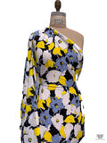Floral Sketch Printed Tissue Cotton Jersey Knit - Yellow / Carolina Blue / Black / White